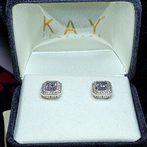 NIB Kay Jewelers Genuine Black & White Diamond Halo Earrings
